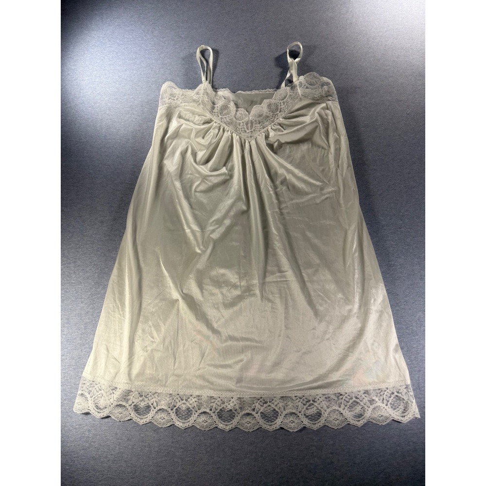Vintage Lace Trim Full Slip Dress Off-White Adjustable Straps Lingerie